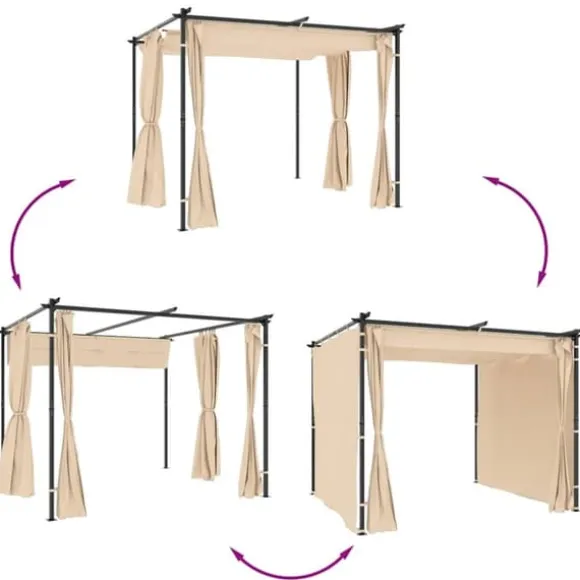 Pavillon med gardiner 3x3 m - Stabil stål konstruktion | Farve: Cremefarvet