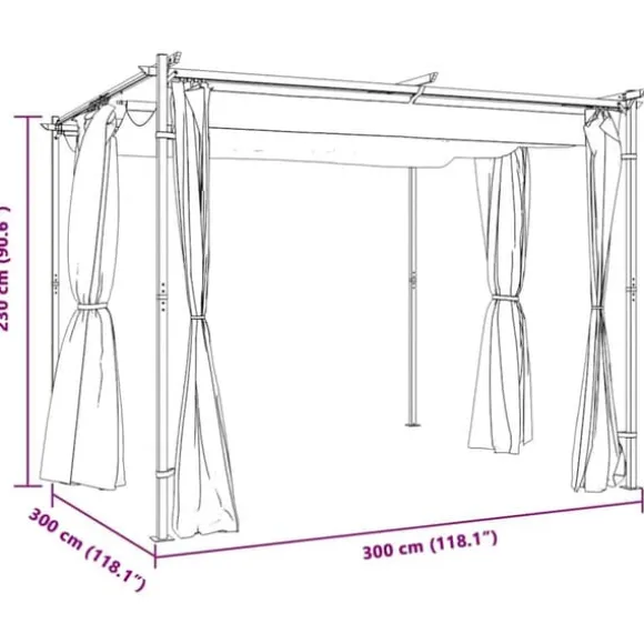 Pavillon med gardiner 3x3 m - Stabil stål konstruktion | Farve: Cremefarvet