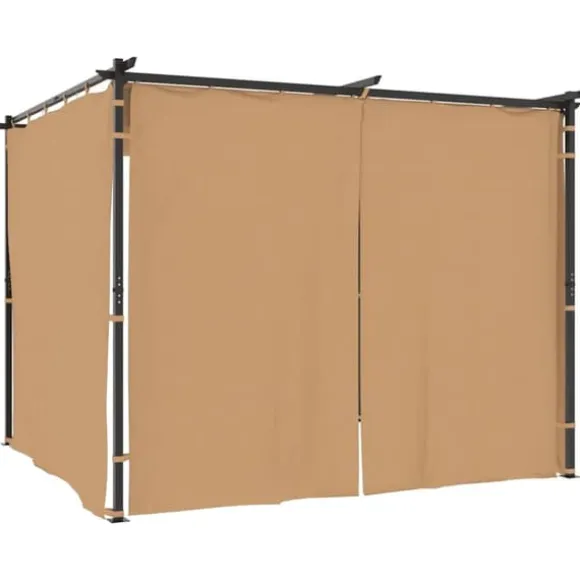 Pavillon med gardiner 3x3 m - Vandafvisende & UV-bestandig | Farve: Gråbrun | Stålstruktur