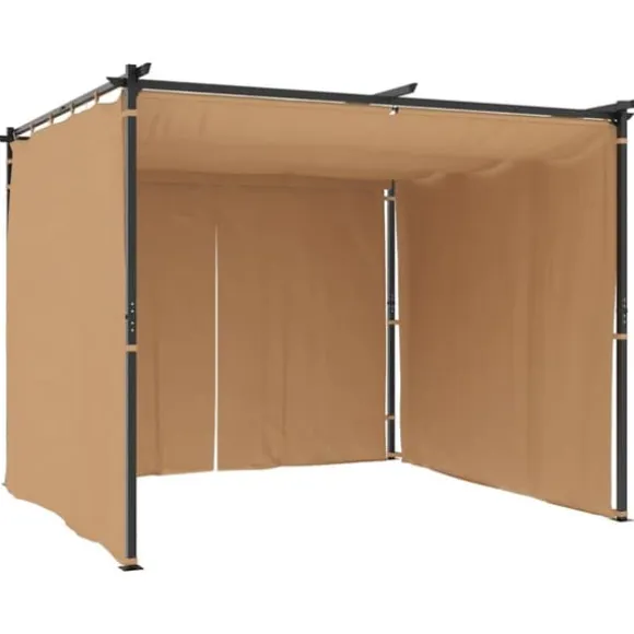 Pavillon med gardiner 3x3 m - Vandafvisende & UV-bestandig | Farve: Gråbrun | Stålstruktur