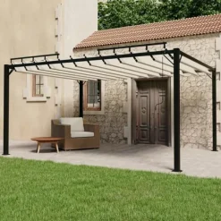 Pavillon med lameltag - Elegante udendørs møbler | Farve: Creme | Størrelse: 3x4 m