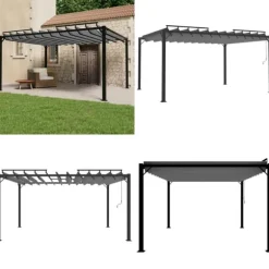 Pavillon med lameltag 3x4 m aluminium og stof antracitgrå - Havepavillon - Havepavilloner - Home & Living