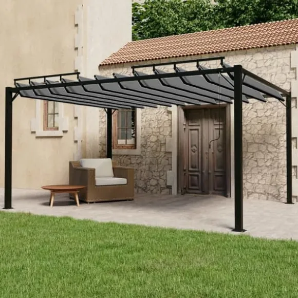 Pavillon med lameltag 3x4 m aluminium og stof antracitgrå - Havepavillon - Havepavilloner - Home & Living
