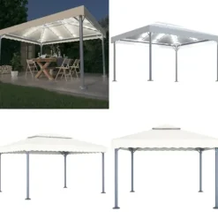 Pavillon med LED-lyskæder 400x300 cm aluminium cremefarvet - Pavillon - Pavilloner - Home & Living
