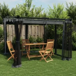 Pavillon med mesh-vægge - 3x3 m stål | Farve: Antracitgrå