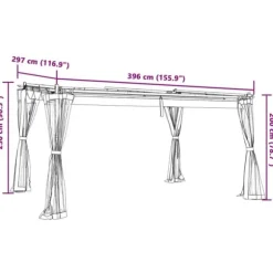 Pavillon med mesh-vægge - 4x3 m stål | Farve: Creme