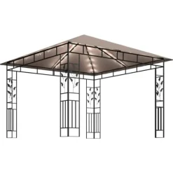 Pavillon med myggenet og LED-lyskæder 3x3x2,73 m gråbrun - Pavillon - Pavilloner - Home & Living