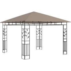 Pavillon med myggenet og LED-lyskæder 3x3x2,73 m gråbrun - Pavillon - Pavilloner - Home & Living