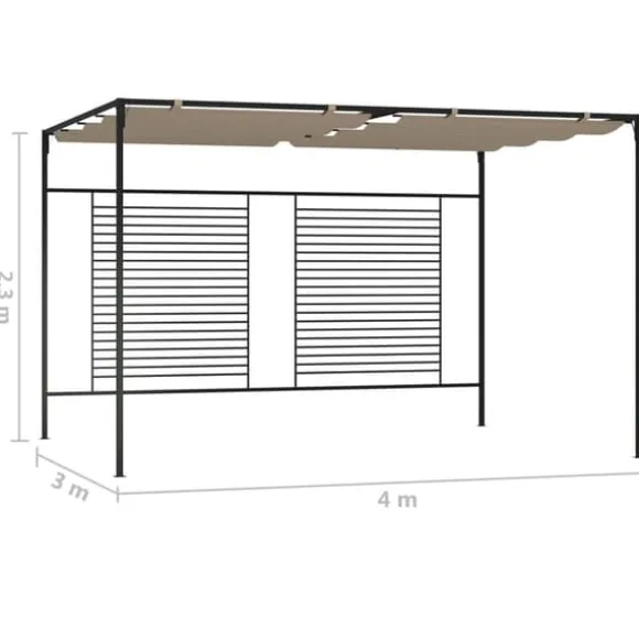 Pavillon med sammenrulleligt tag - Stærk jernkonstruktion | Farve: Gråbrun | Størrelse: 3x4x2,3 m