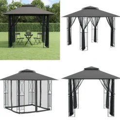 Pavillon med sidevægge 300x300x270 cm stål antracitgrå - Pavillon - Pavilloner - Home & Living
