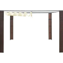 Pavillon med tag i polyrattan - Udendørs skygge og beskyttelse | Farve: Brun/Creme | Størrelse: 300x300x220 cm