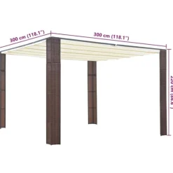 Pavillon med tag i polyrattan - Udendørs skygge og beskyttelse | Farve: Brun/Creme | Størrelse: 300x300x220 cm