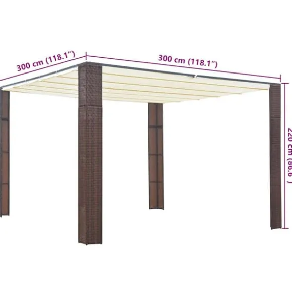 Pavillon med tag i polyrattan - Udendørs skygge og beskyttelse | Farve: Brun/Creme | Størrelse: 300x300x220 cm