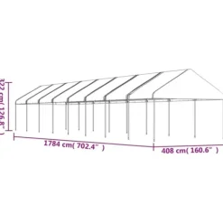 Pavillon med tag 17,84x4,08x3,22 m - UV-resistant polyethylen | Farve: Hvid