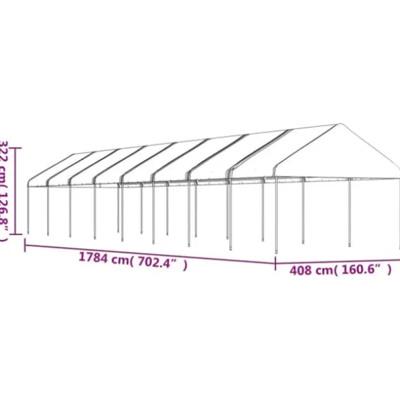 Pavillon med tag 17,84x4,08x3,22 m - UV-resistant polyethylen | Farve: Hvid
