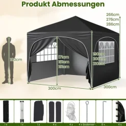 Pavillon telt, 3x3 m, sort