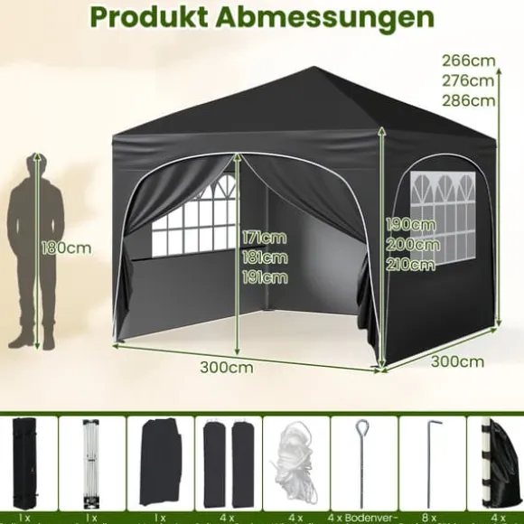 Pavillon telt, 3x3 m, sort