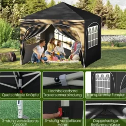 Pavillon telt, 3x3 m, sort