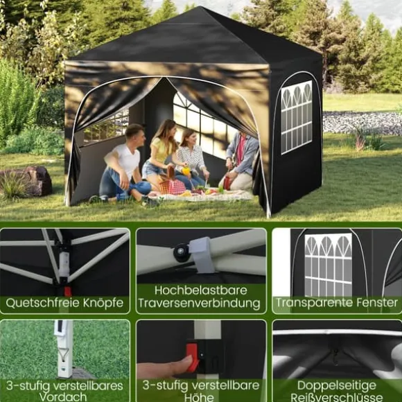 Pavillon telt, 3x3 m, sort