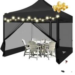 Pavillon, Vandtæt, Hurtig-opsætning,3x3m, Sort