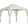 Pavillon 3x3 m med 4 sidevægge, metal/polyester, cremehvid – vejrbestandig