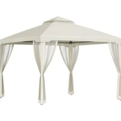 Pavillon 3x3 m med 4 sidevægge, metal/polyester, cremehvid – vejrbestandig