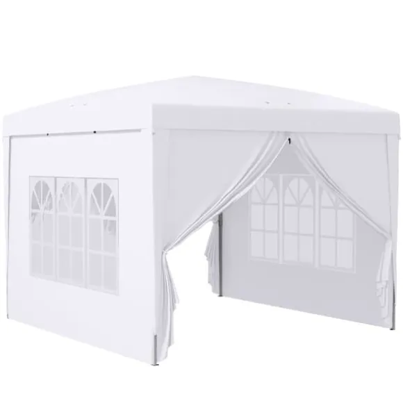 Pavillon 3x3 m med 4 sidevægge & vinduer, UV-beskyttelse, stål/oxford, taske, hvid