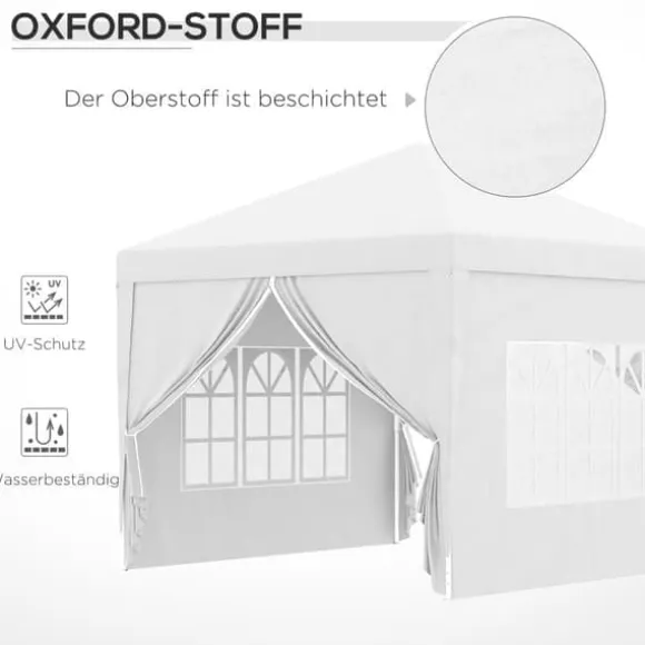 Pavillon 3x3 m med 4 sidevægge & vinduer, UV-beskyttelse, stål/oxford, taske, hvid