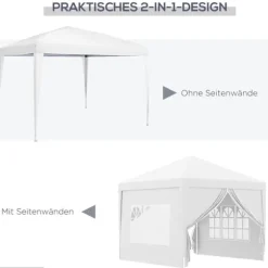 Pavillon 3x3 m med 4 sidevægge & vinduer, UV-beskyttelse, stål/oxford, taske, hvid