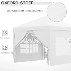 Pavillon 3x3 m med 4 sidevægge & vinduer, UV-beskyttelse, stål/oxford, taske, hvid