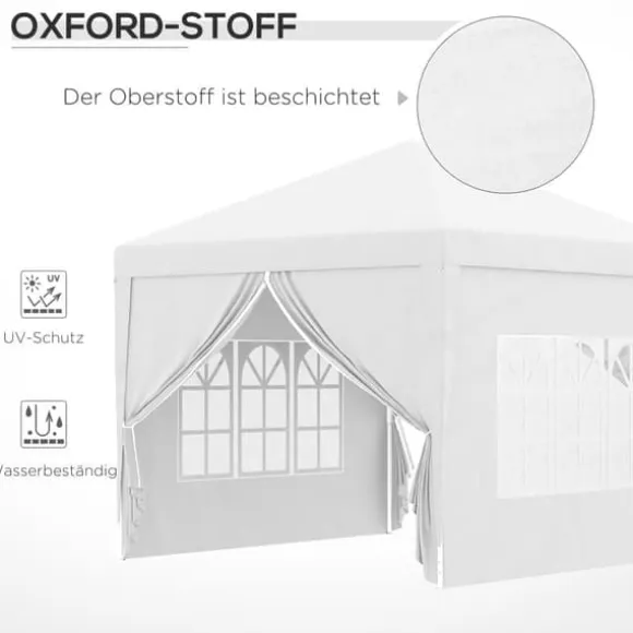 Pavillon 3x3 m med 4 sidevægge & vinduer, UV-beskyttelse, stål/oxford, taske, hvid