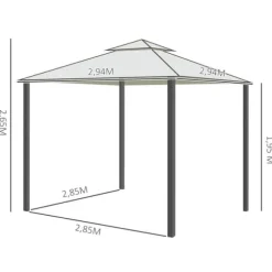 Pavillon 3x3 m med 4 sidevægge, metal/polyester, cremehvid – vejrbestandig