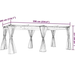 Pavillon 6x3 m med gardiner - Slidstærkt stål | Farve: Antracitgrå