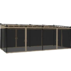 Pavillon 6x3 m med mesh-vægge i stål - Gråbrun | Størrelse: 6x3 m