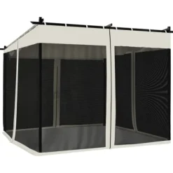 Pavillon 3x3 m med mesh-vægge - Stål | Farve: Cremefarvet