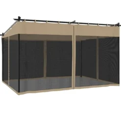 Pavillon 4x3 m med mesh-vægge - Stål | Farve: Gråbrun