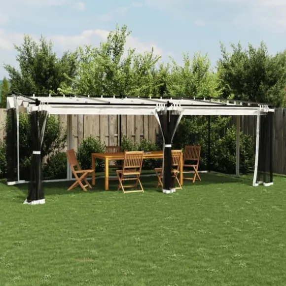 Pavillon 6x3 m med mesh-vægge i stål | Farve: Creme