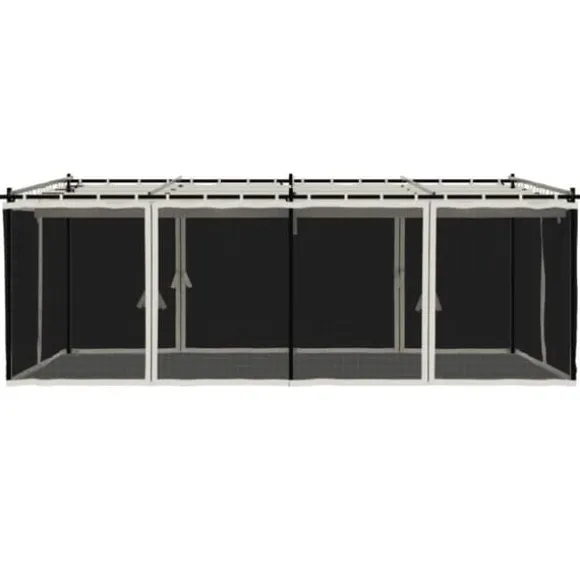 Pavillon 6x3 m med mesh-vægge i stål | Farve: Creme