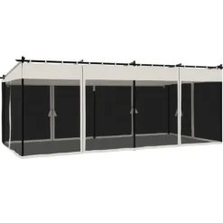Pavillon 6x3 m med mesh-vægge i stål | Farve: Creme