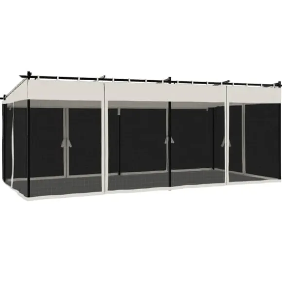 Pavillon 6x3 m med mesh-vægge i stål | Farve: Creme