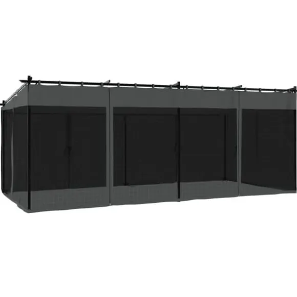 Pavillon 6x3 m med mesh-vægge og stålramme | Farve: Antracitgrå