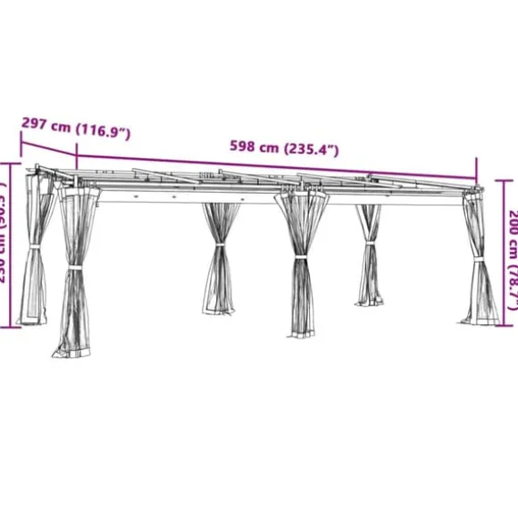 Pavillon 6x3 m med mesh-vægge og stålramme | Farve: Antracitgrå