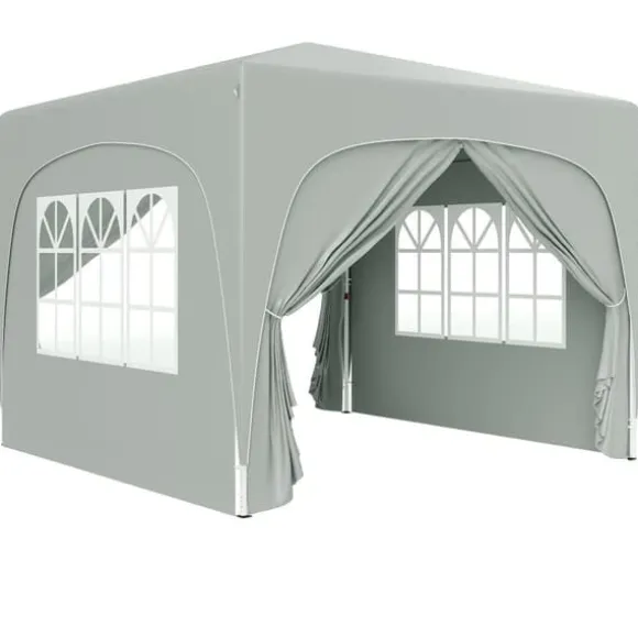 Pavillon 3x3 m pop-up, vandafvisende, vintertålelig, UV-beskyttelse 50+, 4 sidevægge & taske, lysegrå