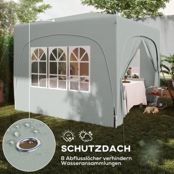Pavillon 3x3 m pop-up, vandafvisende, vintertålelig, UV-beskyttelse 50+, 4 sidevægge & taske, lysegrå
