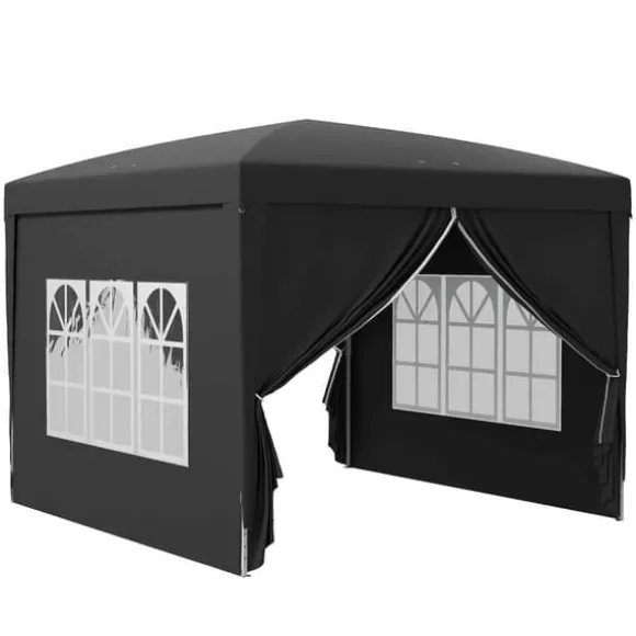 Pavillon 3x3 m, vandafvisende og vinterbestandig pop-up UV-beskyttelse 50+, 4 sidevægge og taske, sort