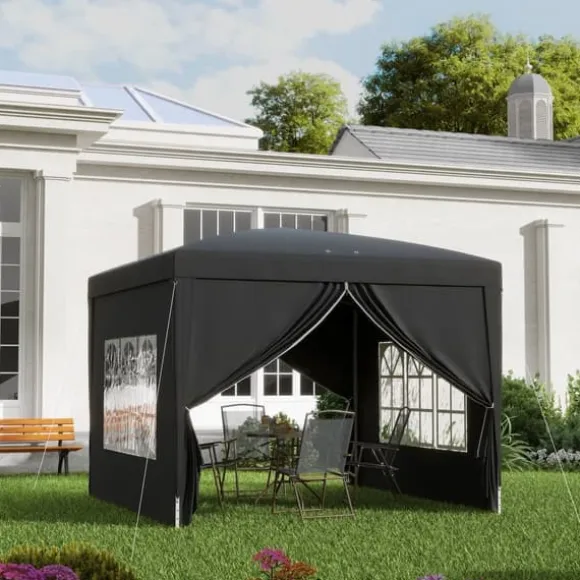 Pavillon 3x3 m, vandafvisende og vinterbestandig pop-up UV-beskyttelse 50+, 4 sidevægge og taske, sort