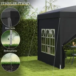 Pavillon 3x3 m, vandafvisende og vinterbestandig pop-up UV-beskyttelse 50+, 4 sidevægge og taske, sort