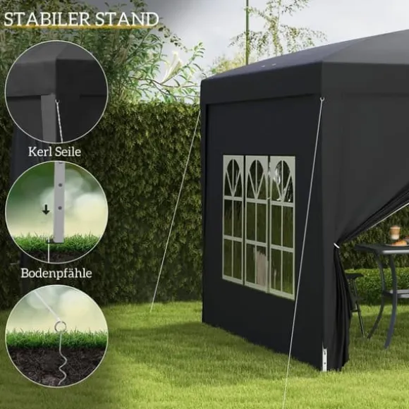 Pavillon 3x3 m, vandafvisende og vinterbestandig pop-up UV-beskyttelse 50+, 4 sidevægge og taske, sort