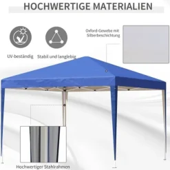 Pavillon 3x3 m, vandtæt og vinterbestandig pop-up med UV-beskyttelse, foldbar, taske, blå