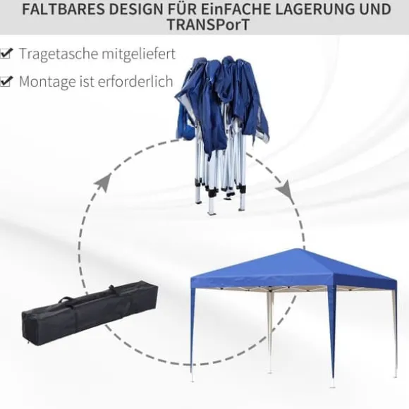Pavillon 3x3 m, vandtæt og vinterbestandig pop-up med UV-beskyttelse, foldbar, taske, blå